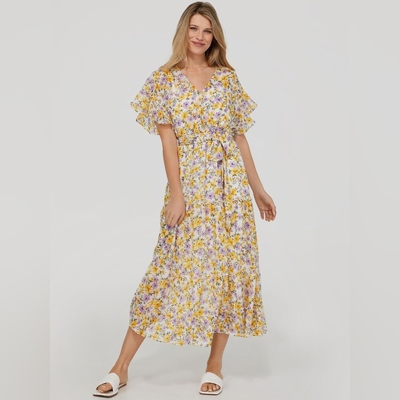 Fluttered  sleeve belted maxi dress - Picture 2 of 7